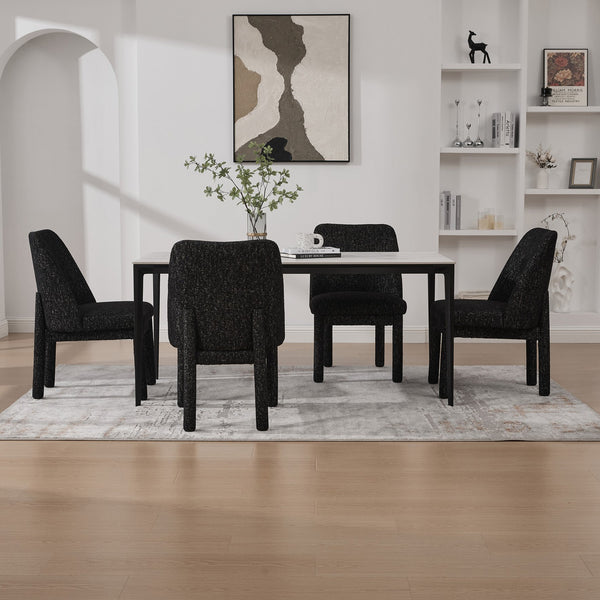 English Elm 21.46" Modern Chenille Dining Chair Set of 4 with Curved High Back, Rubberwood Legs, Comfortable Foam Seat Black+Grey W3189S00004