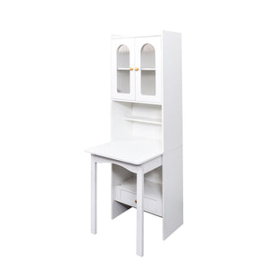 English Elm Fold-Out Convertible Writing Table with Drawer and Shelf, Space-Saving Home Office Desk Cabinet White W331P256909