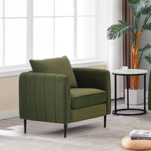 English Elm Accent Velvet Armchair Mid-century Modern Plush Seat with Metal Legs for Any Room Green W3244P325833