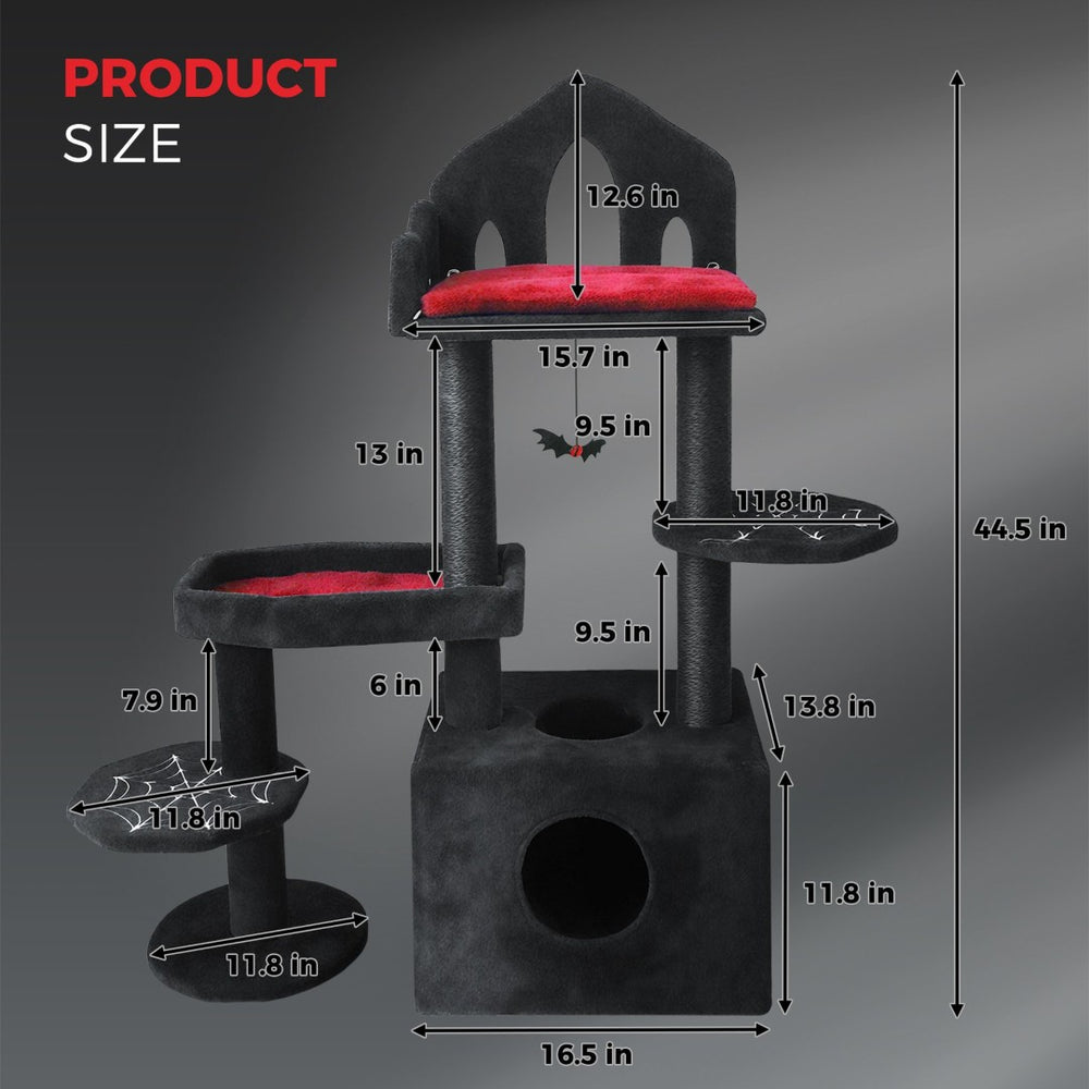 English Elm Black Gothic Multi-level Cat Tower with Coffin Perch Sisal Posts and Hammock W243P326635