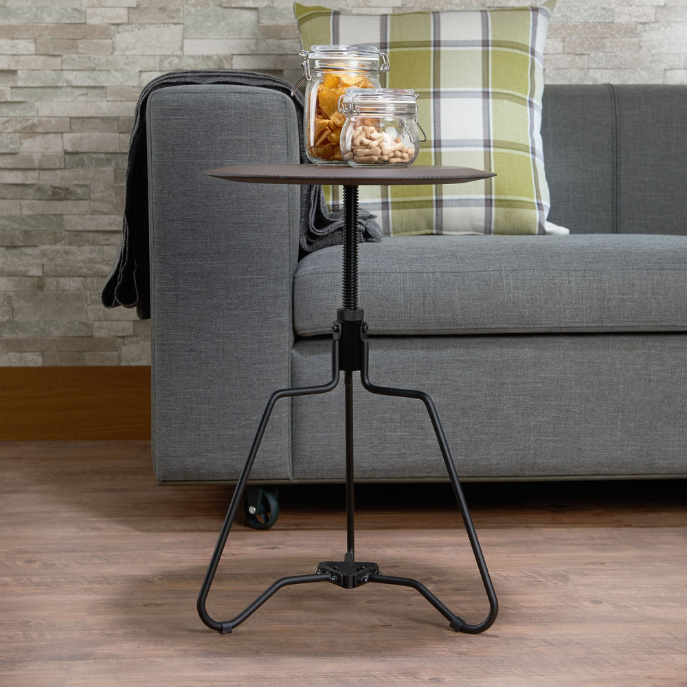 English Elm Espresso Round Adjustable Height End Table with Tripod Metal Base, Open Storage Shelf, Versatile Decor Accent (Espresso & Sandy Black) B062P209112