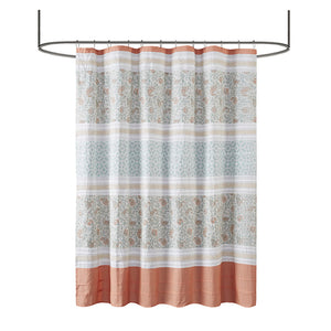 JLA Home Madison Park - Cotton Paisley Shower Curtain with Pin-Tucks and Lace Trim, OEKO-TEX Certified, 72x72 Inches Coral MP70-3038