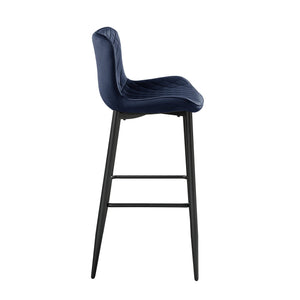 English Elm Set of 2 Counter Height Chairs with Diamond Stitch Velvet Upholstery and Sleek Black Metal Legs, 24" Seat Blue 29.5 L x 26.25 W x 15.5 H B011P234283
