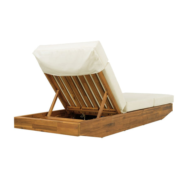English Elm Boat-shape Acacia Wood Outdoor Chaise Lounge Slatted Teak Finish Poolside Recliner Beige,Teak N770P380117T_N770P285267B