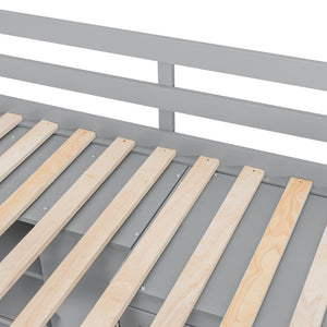 English Elm Twin Bunk Bed with Wardrobe Drawers Hydraulic Lift Shelves Kids Storage Gray LT000666AAE-1