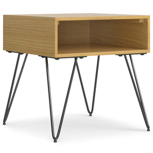 English Elm Hunter Handcrafted Solid Wood Veneer End Table with Open Storage and Industrial Hairpin Legs Oak B136P203450