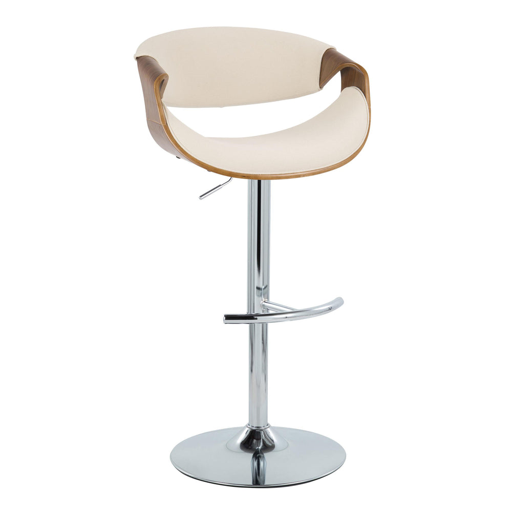 English Elm Curvo Adjustable Mid-Century Barstool Set Of 2 With Swivel Chrome Base, Walnut Wood & Cream Fabric B202S00806