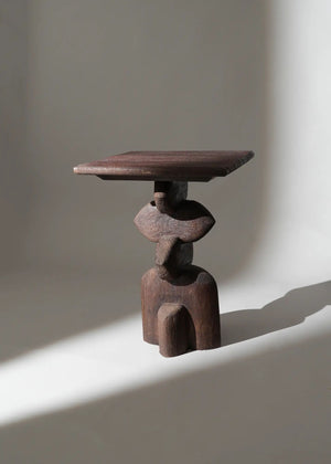 English Elm Decorative Wooden End Table - Handcrafted African Boho Design, Perfect For Small Spaces & Style B346P320730