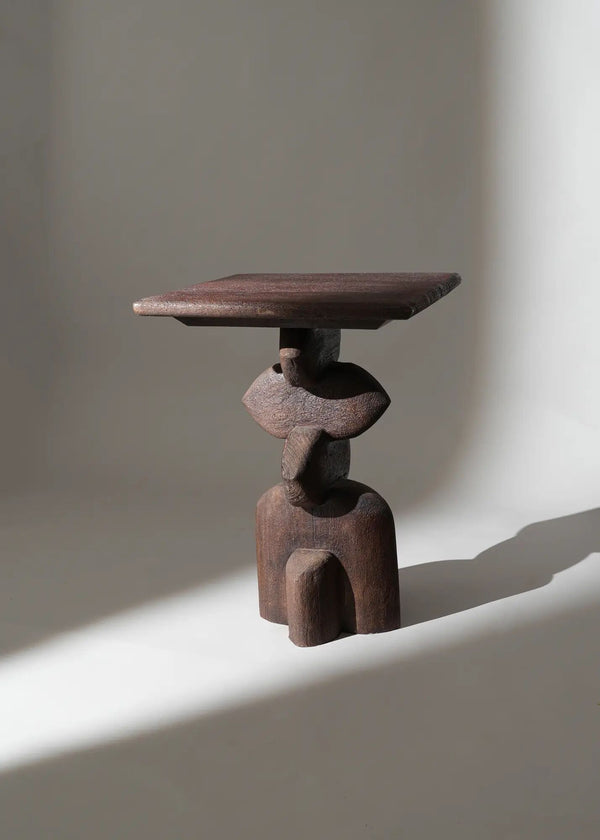 English Elm Decorative Wooden End Table - Handcrafted African Boho Design, Perfect For Small Spaces & Style B346P320730