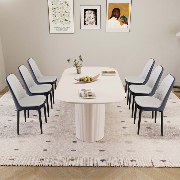 English Elm 63 Medieval Modern Cream Style Dining Table & 6 Pu Chairs Set - Ergonomic Comfort & Durability W2189S00701