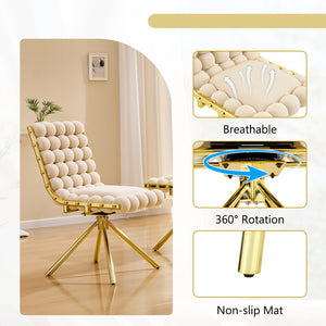 English Elm Cream Dutch Velvet Swivel Chair Tufted Bubble Backrest Glam Armless Accent Seat Beige,Gold W3875P448019