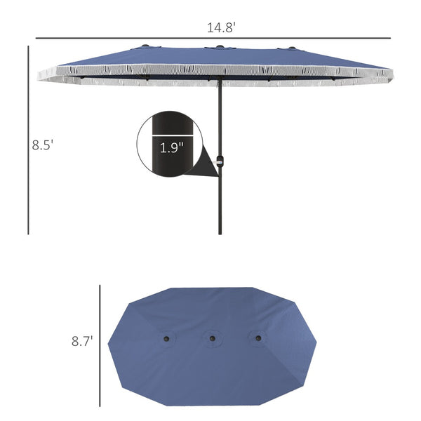 English Elm Outsunny 15ft Rectangle Patio Umbrella Upf30 Plus Dual Vents Crank Outdoor Shade W2225P485620