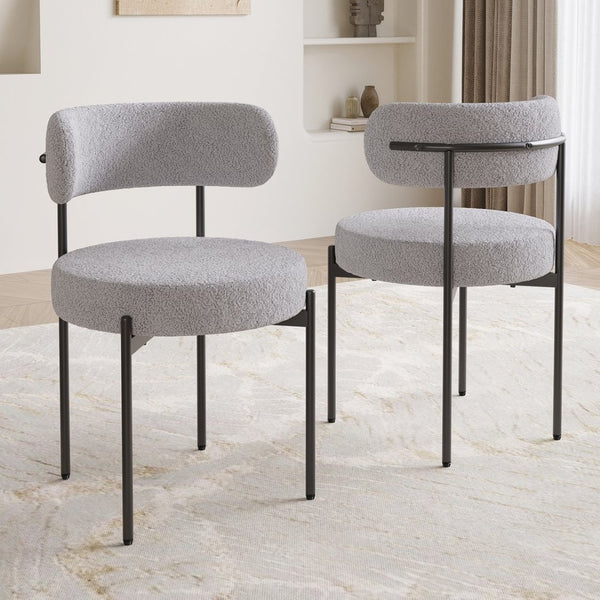 English Elm Dining Chair Set of 4 Sherpa Upholstered Button Tufted Mid Century Modern Seating T3623P431463