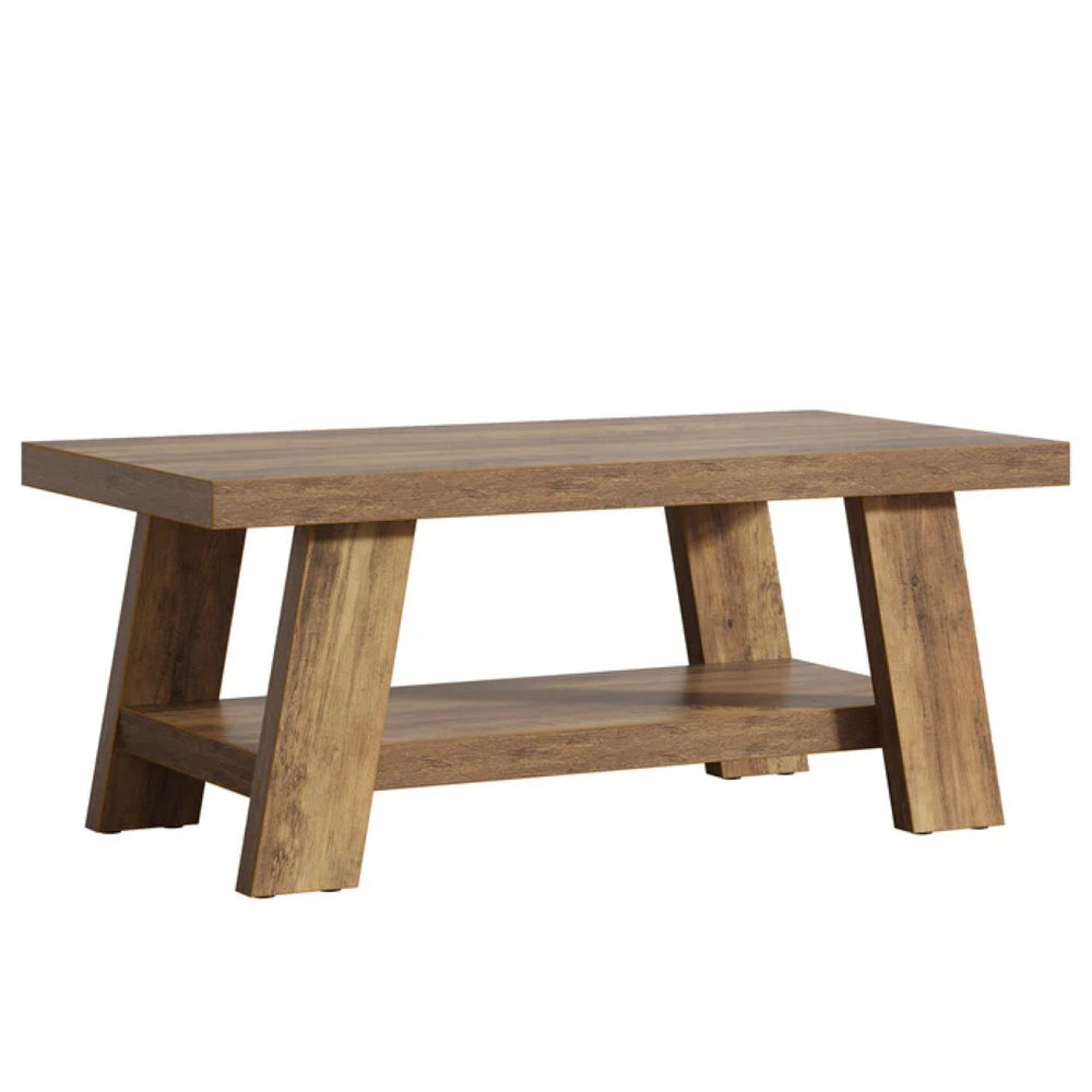 English Elm Wooden Rustic Mdf Coffee Table Open Base Rectangular Design for Living Room Decor T3971P447309