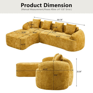 English Elm Yellow Chenille L-Shaped Sofa – Stylish, Space-Saving Comfort With 4 Throw Pillows For Any Room W3612S00019-GIGA