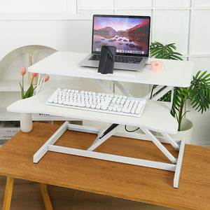 English Elm 32 Inch Sit-Stand Desk Converter, Height Adjustable to 19.8", Dual Monitor/Laptop Workstation, White, Sturdy W2641P251901