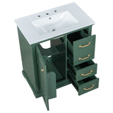 English Elm 30" Bathroom Vanity With Sink, One Package, Green Bathroom Cabinet With Drawers, Solid Frame and Mdf Board