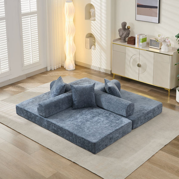 English Elm Comfy Chenille Convertible Folding Mattress Couch Sofa Bed with Armrest, Space-Saving, No Assembly Needed Blue W1143P330252