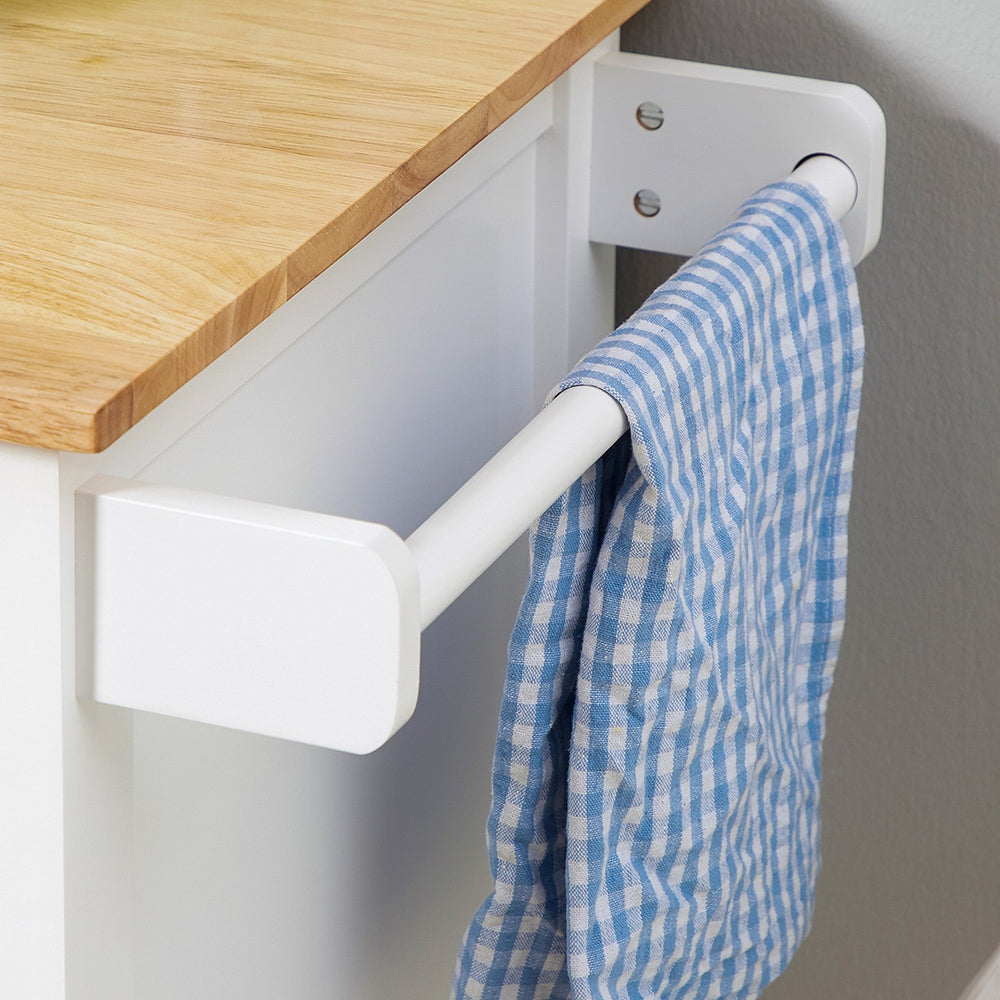 English Elm HOMCOM 27" Rolling Kitchen Island Cart with Rubber Wood Top, Drawer, Glass Door & Towel Rack W2225P217402