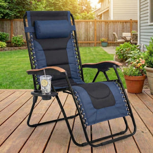 English Elm Oversized Zero Gravity Patio Recliner Breathable Mesh Seat Wood Arms 400 Lb Capacity W5159P431467