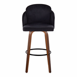 English Elm Fixed-height Mid-century Barstools with Walnut Legs and Grey Upholstered Seats Set Black B202S01904