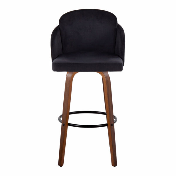 English Elm Fixed-height Mid-century Barstools with Walnut Legs and Grey Upholstered Seats Set Black B202S01904