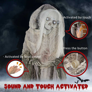 English Elm Outdoor Animatronic Skeleton Witch Prop with Glowing Eyes Motion Activated Halloween T3971P382650