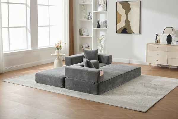 English Elm UNITED Folding Sofa Bed with Removable Cover Zipper, Chenille Memory Foam Sleeper for Small Spaces Gray W1568P293808