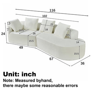 English Elm Christopher Knight Home® - 116" Modern Curved Sectional Sofa with Plush Pearl Upholstery, High-Density Sponge, Chaise Lounge Seating Harmony Beige N767P263923W