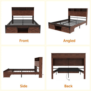 English Elm Farmhouse Queen Bed with Storage Headboard Led Lighting and Built in Charging Station W1550P343688