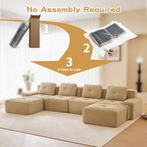 English Elm 153" Luxurious U-Shaped Modular Sectional Sofa, Soft Corduroy, 4-Seater With Movable Ottomans, Anti-Slip W714S01473