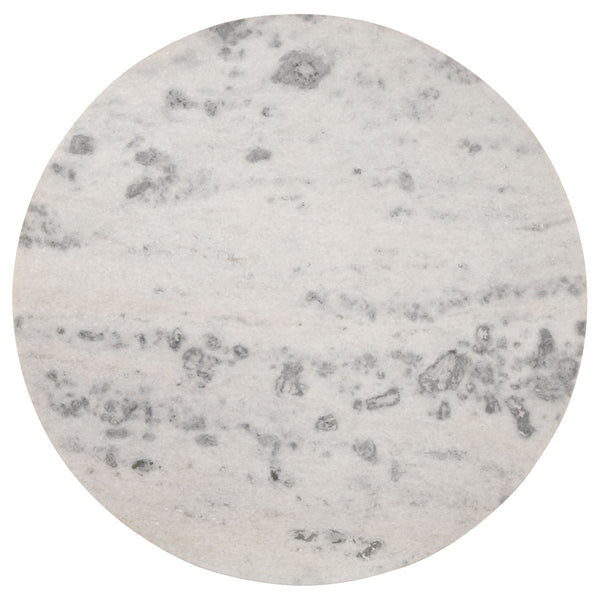 English Elm Feast 46" Round Marble Dining Table with Fluted Mango Wood Base — Elegant White Top, Natural Finish B062S00856