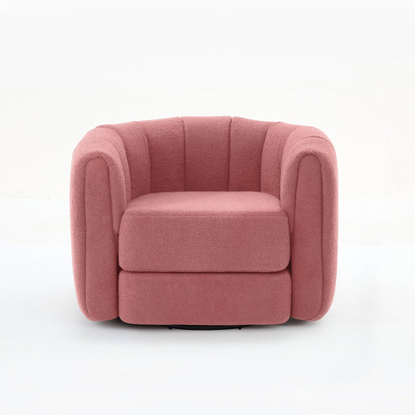 English Elm Swivel Teddy Fabric Barrel Chair with 360° Rotation, Solid Wood Base, Plush High-Density Comfort Pink Teddy W2606P221625