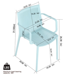 English Elm 4pcs Modern Stackable Plastic Armchair with Ergonomic Slatted Back, UV-Resistant PP, 300lb Capacity, No-Assembly Light Blue W3450P323324