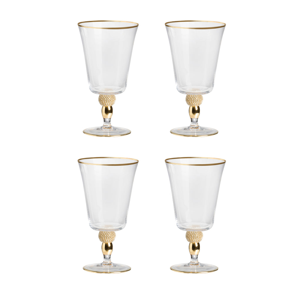 English Elm 4.1x4.1x7.5" Goblet with Gold Rim Set of 4 – Elegant Diamond Stem Finial, Luxe Glassware for Entertaining and Gifts W2078P284554