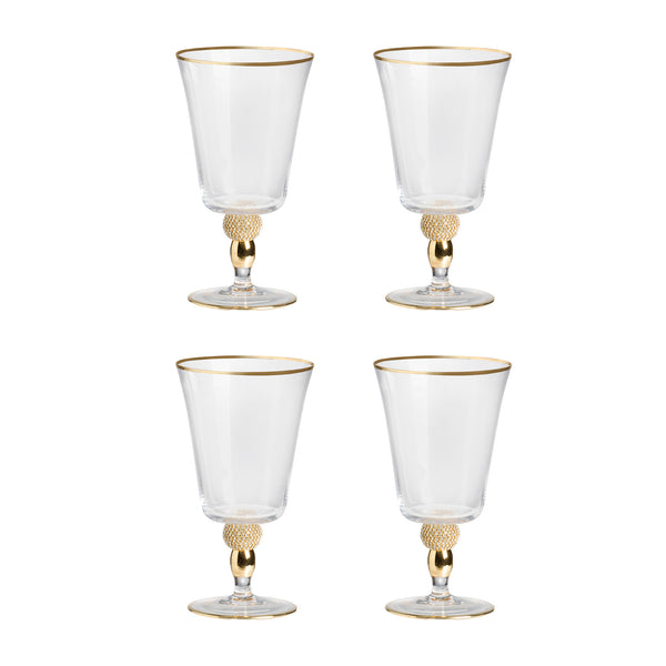English Elm 4.1x4.1x7.5" Goblet with Gold Rim Set of 4 – Elegant Diamond Stem Finial, Luxe Glassware for Entertaining and Gifts W2078P284554