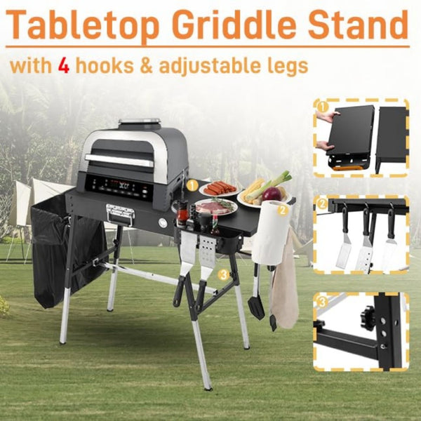English Elm Outdoor Folding Metal Grill Station Table with Built-in Organizers and 300 Lb Capacity W2181P481715