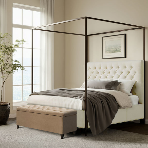 JLA Home Madison Park - Tufted Upholstered Storage Bench with Button-Tufted Padded Top, Solid Wood Legs, Quiet Spring Hinges Sand FPF18-0142