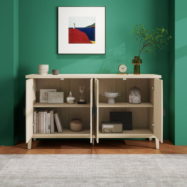 English Elm 4 Door Sideboard Extra Support Leg & Anti-Tip Safety, Adjustable Shelves, Sturdy Buffet Cabinet 63.4" L W688P225254