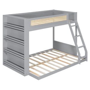 English Elm Twin Over Full Bunk Bed with Cane Guardrail Led Lighting and Built-in Bookshelf Gray LT000351AAE