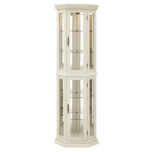 English Elm Lighted Corner Curio Cabinet with Led Glow Tempered Glass Shelves and Mirrored Back W2275P292641