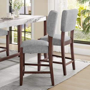 English Elm Mid Retro Counter Stools Set of 4 — Linen Upholstered Backed Bar Chairs with Solid Wood Legs, Durable 250lb Capacity Grey N752P269653E
