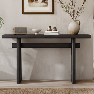 English Elm Mirod Wood Veneer Geometric Console Table Sculptural Sled Base for Entryway Hallway N760P321811B