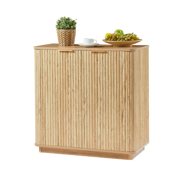 English Elm 31.5'' Buffet Cabinet Sideboard with Curved Wave Front, Compact Storage Console for Entryway & Living Areas Oak W1820P352262