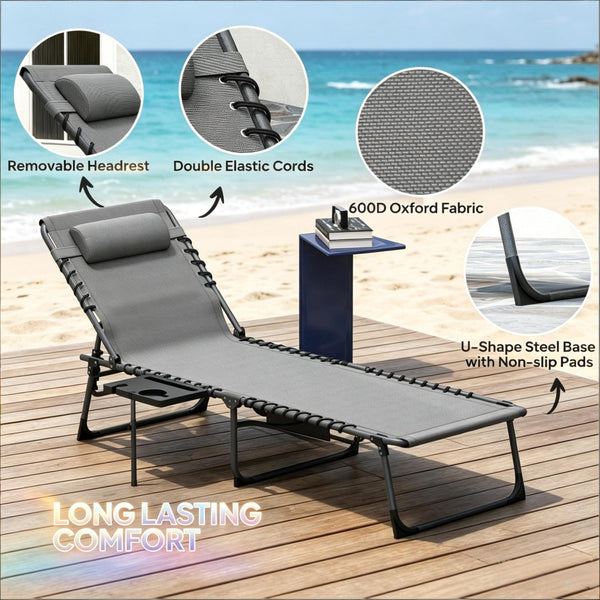 English Elm Adjustable Outdoor Chaise Lounge Set with Mesh Fabric Steel Frame and Removable Cushions T3971P506100
