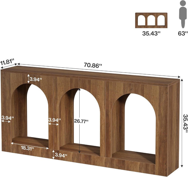 English Elm 2-tier Industrial Console Table Rustic Wood and Black Metal Frame Entryway Sofa T3971P463499