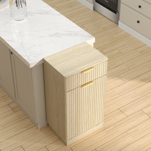 English Elm 10-Gallon Woodgrain Tilt-Out Trash Cabinet with Wave-Texture Drawer, Industrial Metal Accents, Space-Saving Organizer for Kitchen Bath Living Room Oak W2557P319050