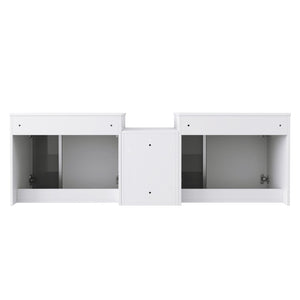 English Elm 60" Floating Double Sink Bathroom Vanity Glossy White Plywood with Frosted Glass Doors W999S00532