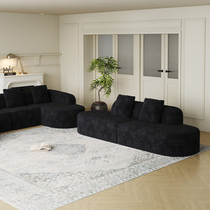 English Elm 111.8-Inch L-Shaped Curved Modular Sofa - Modern Lychee Textured Fabric With Plush Pillows & Flex Design W834S00545