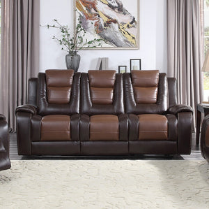 English Elm Modern Faux Leather Reclining Sofa with Console Cup Holders for Living Room B011P228564